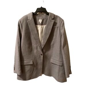 J. Crew Factory Blazer One-Button Wool Plaid Gray Herringbone Size 24 Office